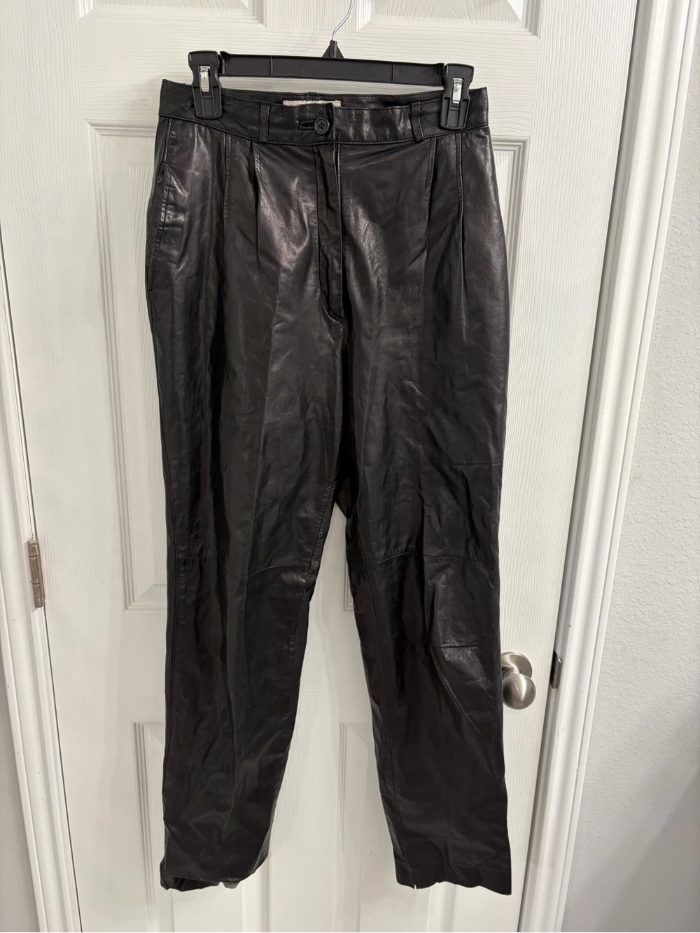 Vintage Classic Black Real Leather Women’s Pants